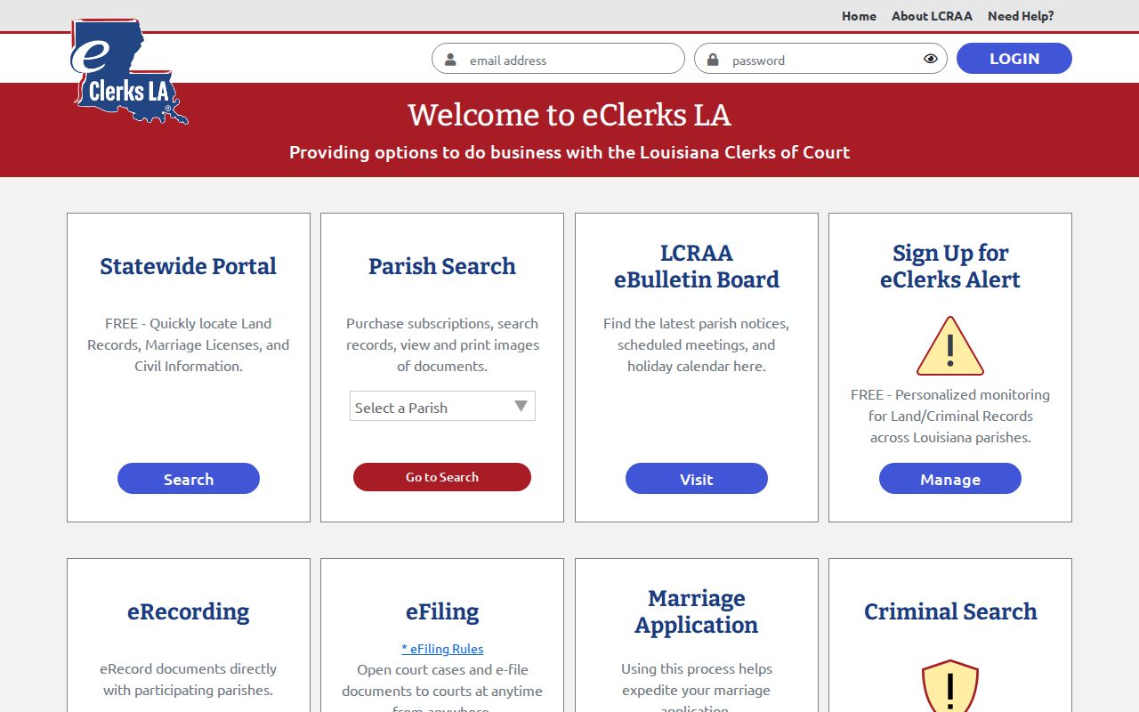 Catahoula case search eClerks statewide service options
