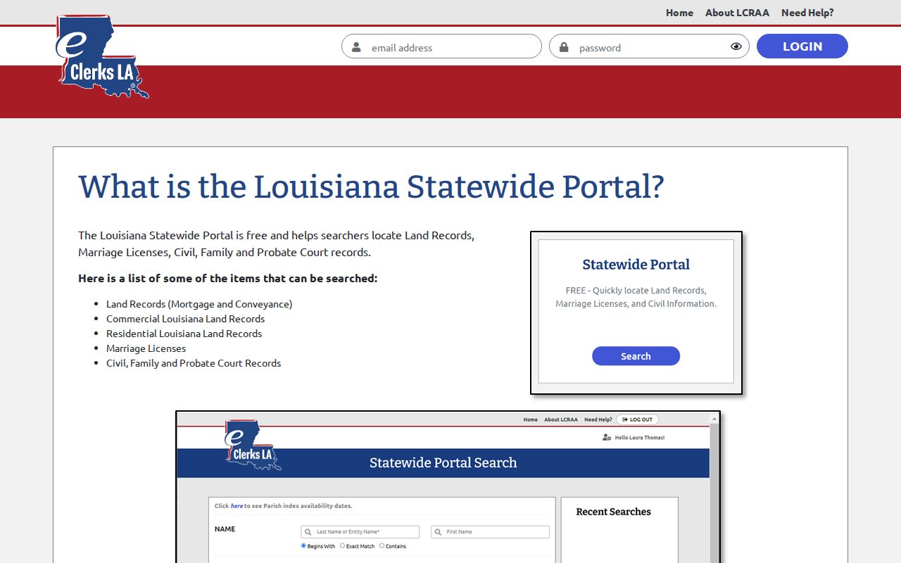 Catahoula case search eClerks statewide locator fields
