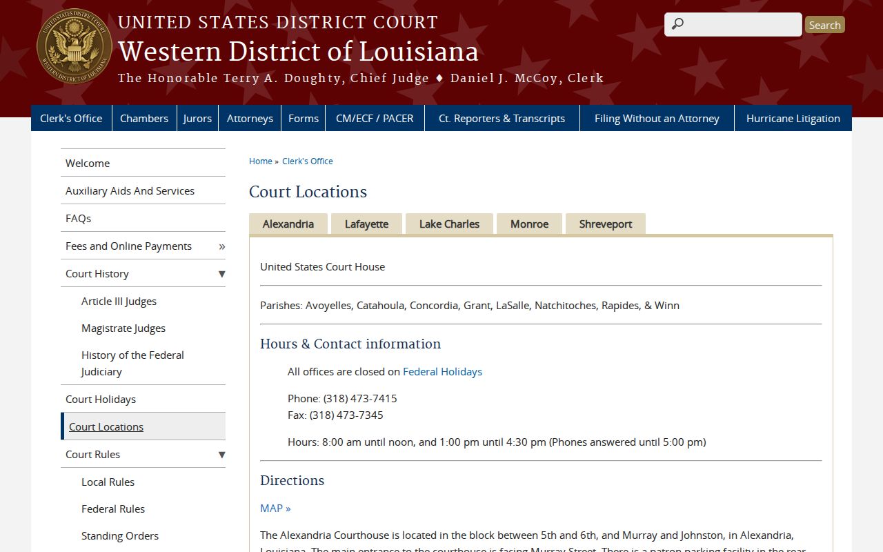 Catahoula case search Western District Alexandria federal court route