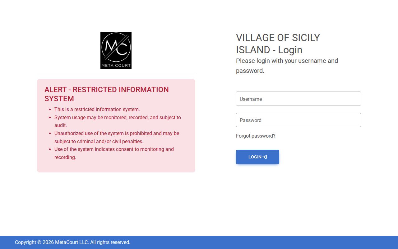 Sicily Island court docket restricted MetaTraffic login page