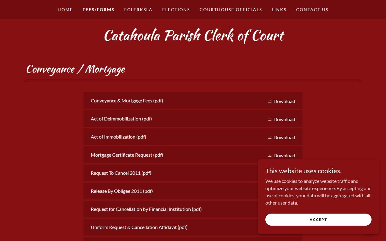 Catahoula civil court docket clerk fees and forms page