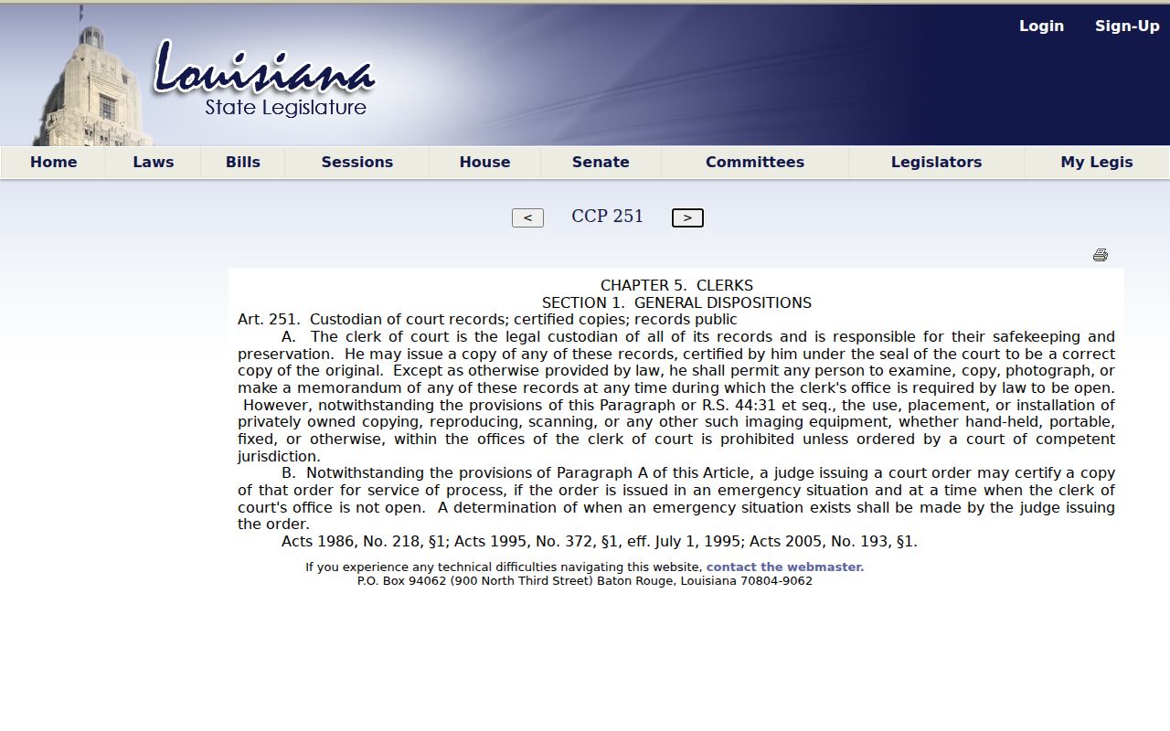 Catahoula court records Louisiana Code of Civil Procedure Article 251
