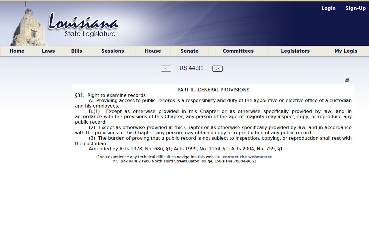 Catahoula court records Louisiana Revised Statutes 44 31 inspection right