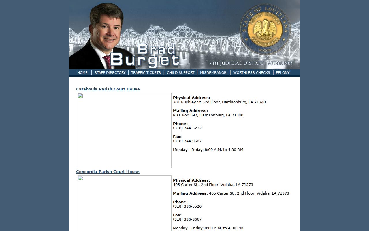 Catahoula criminal docket District Attorney contact information