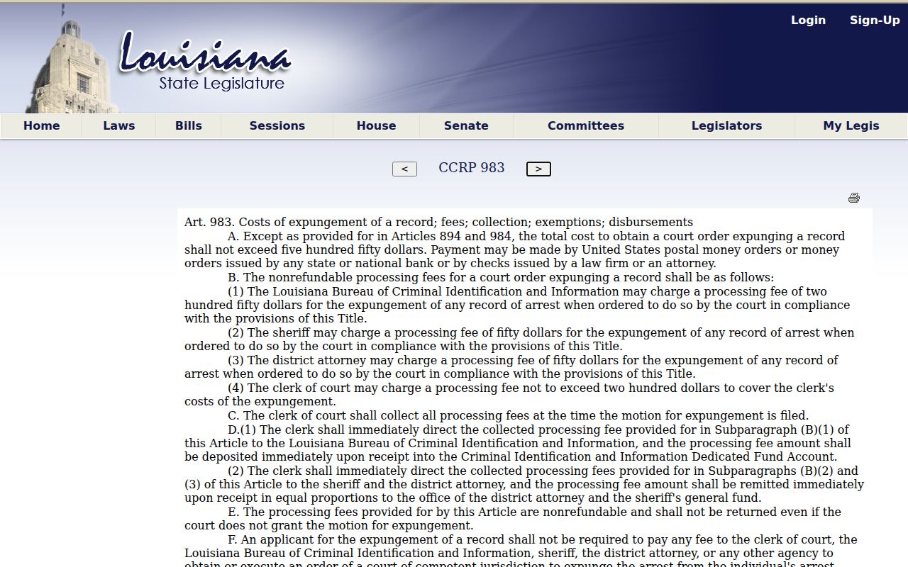 Catahoula criminal docket expungement fee information