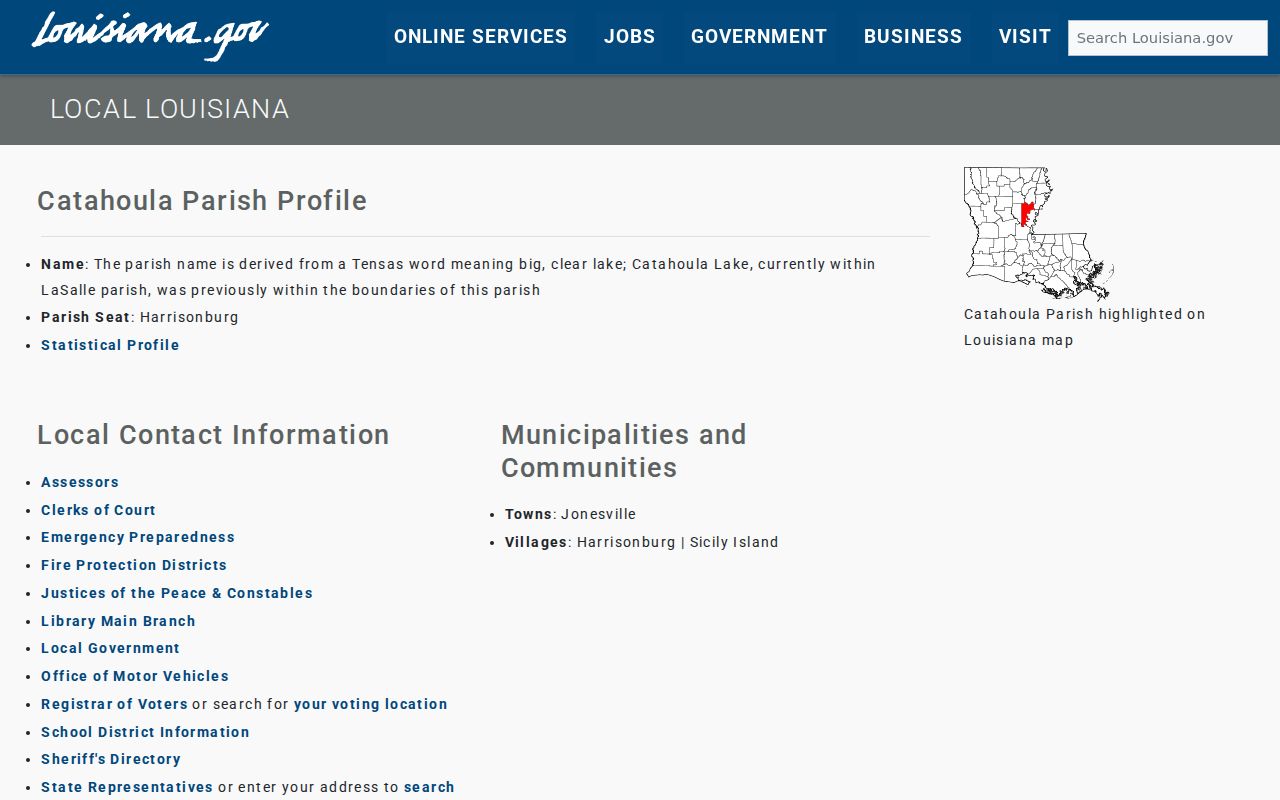 Catahoula court docket parish municipalities profile